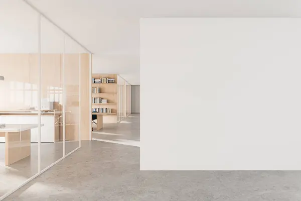 White Wooden Business Interior Corridor Meeting Zone Concrete Floor Modern — Stock Photo, Image