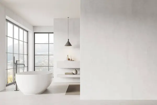 Cozy Hotel Bathroom Interior Bathtub Accessories Carpet Concrete Floor Bathing — Stock Photo, Image