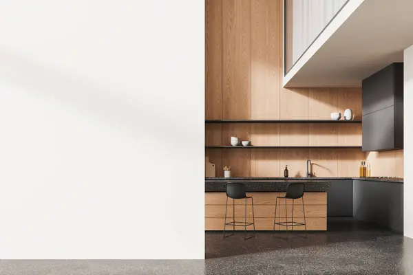 Stylish Home Kitchen Interior Bar Island Dark Cabinet Sink Kitchenware — Stock Photo, Image