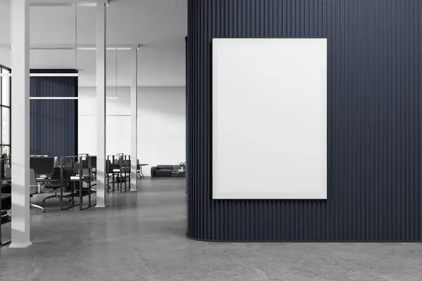 Interno Elegante Ufficio Open Space Con Pareti Bianche Blu Pavimento — Foto Stock