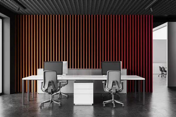 Interno Moderno Ufficio Open Space Con Pareti Arancioni Piano Unico — Foto Stock