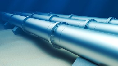 Underwater pipeline system against a deep blue background, concept of underwater oil and gas transportation, 3D Rendering clipart