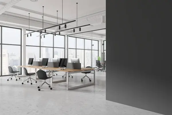 Corner Stylish White Industrial Style Office Interior Glass Wall Meeting — Stock Photo, Image