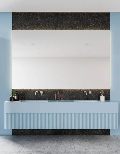 Interior Luxury Hotel Suite Light Blue Gray Walls Tiled Floor — Stock Photo, Image