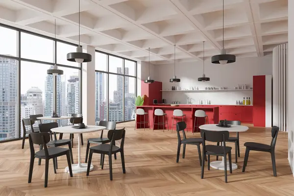 Moderne Küche Mit Essbereich Städtischer Hintergrund Gut Beleuchteter Raum Konzept — Stockfoto