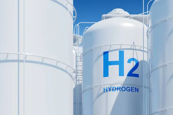 Store Industrielle Hydrogenlagringstanker Mot Blå Himmel Konseptet Med Rene Energiløsninger royaltyfrie gratis stockbilder