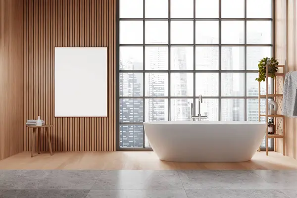 Moderno Cuarto Baño Interior Con Una Gran Ventana Con Vistas —  Fotos de Stock