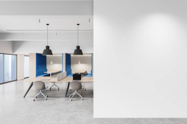 Çağdaş ofis içi boş parlak duvar modeli, resim bezi ya da tasarım şablonu, gerçekçi biçim, 3D oluşturma için idealdir