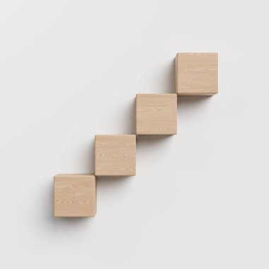 Temiz beyaz duvara monte edilmiş çapraz tahta küpler, yumuşak gölgeli minimum tasarım tarzı, modelleme ya da iç konsept için ideal. 3B Hazırlama