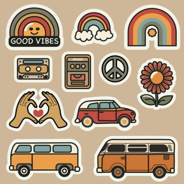 Eski tarz bir koleksiyon. Renk paleti sıcak ve doğal. Çıkartmalar barış, aşk, müzik ve disko çağının kaygısız ruhunu yansıtıyor..