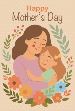 Sevgi dolu bir anne ve kızı çiçeklerle çevrili sıcak bir kucaklaşmayı paylaşıyor..