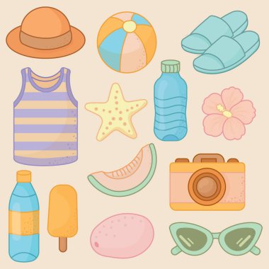 Canlı bir yaz ve plaj eşyası koleksiyonu..