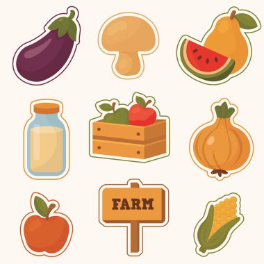 Bir karikatür çiftlik etiketi koleksiyonu.