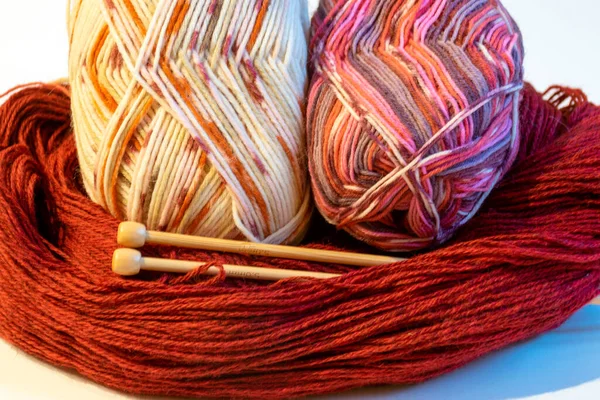 Woolen Knitted Socks Knitting Yarn Knitting Needles Knitted Fashion Needlework — Stock Photo, Image