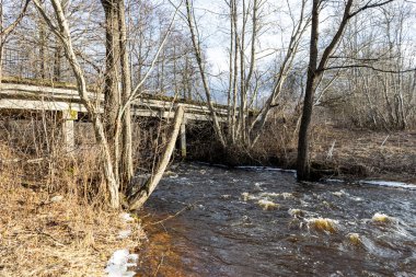 winter landscape with a bridge over a rapid river, winter