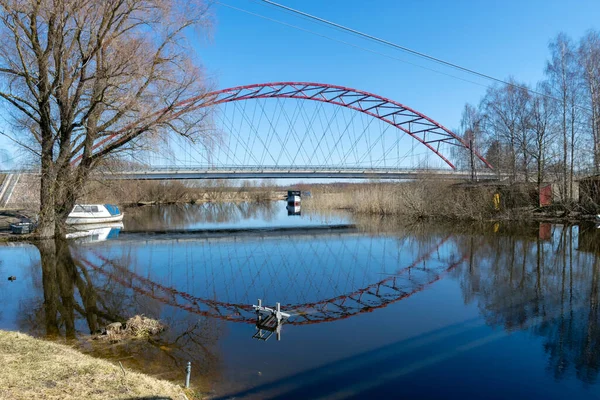 stock image spring landscape overlooking the lake, Lake Vortsjarv is Estonia's largest inland body of water.