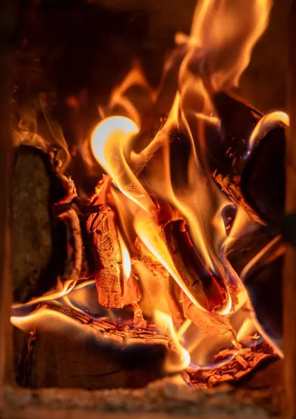 burning wood in the fireplace, home heating concept, creating a cozy mood at home
