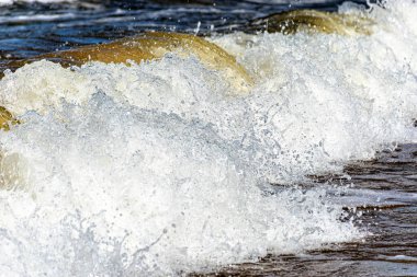 Deniz manzarası, denizde fırtına, kıyıya vuran beyaz dalgalar, Baltık Denizi kıyısı, Letonya, yaz