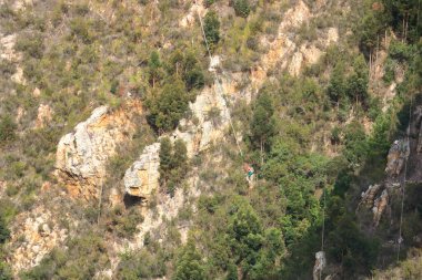 28 Eylül 2022 - Güney Afrika 'daki Bloukrans Köprüsü: Kimliği belirsiz bir bungee jumper, Bloukrans Köprüsü' nde dünyanın en yüksek ticari bungee jumping 'inde 216 metrede, Afrika' nın en yüksek köprüsü olan