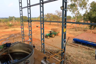 December 17 2022 - Bidar, Karnataka in India: Modern day, operating small sugar cane factory in central India