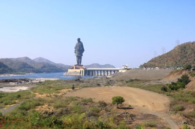 Statue of Unity aerial view taken at Narmada, Gujarat in India clipart