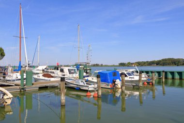 August 14 2022 - Kamp near Usedom in Germany: tranquil hustle and bustle in the harbour