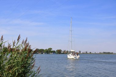 tranquil boat hustle and bustle between kamp and karnin near usedom, germany