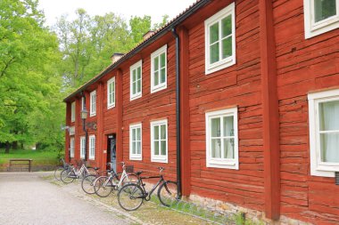 June 01 2022 - Orebro in Sweden: Beautiful old timber houses in Wadkoping historical quarter