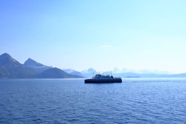 May 30 2022 - Lodingen, Lofoten, Norway: Norway sea ferry near Lodingen in Nordland, Passenger ship