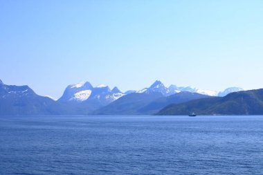 May 30 2022 - Lodingen, Lofoten, Norway: Norway sea ferry near Lodingen in Nordland, Passenger ship