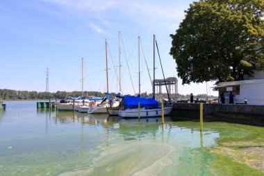August 14 2022 - Kamp near Usedom in Germany: tranquil hustle and bustle in the harbour