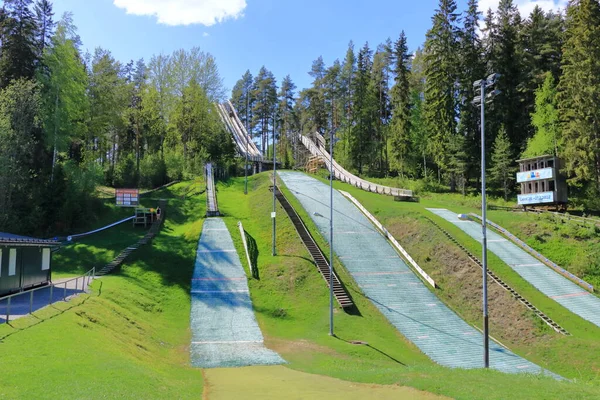 Instalação Salto Esqui Para Jovens Atletas Crianças Verão Lahti Finlândia — Fotografia de Stock