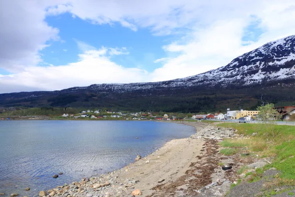 Vista Bjerkvik Norvegia Durante Una Giornata Estiva Nordica Verso Ofotfjord — Foto Stock