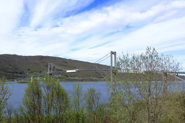 Norvégia Tjeldsund Híd Egyik Híd Amely Összeköti Lofoten Szigeteket Alagutakkal — Stock Fotó