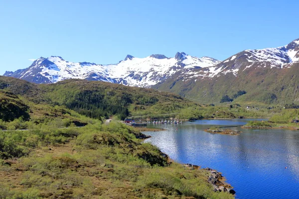 Het Fjord Landschap Van Austnesfjorden Rustplaats Sildpollen Baai Lofoten Eilanden — Stockfoto