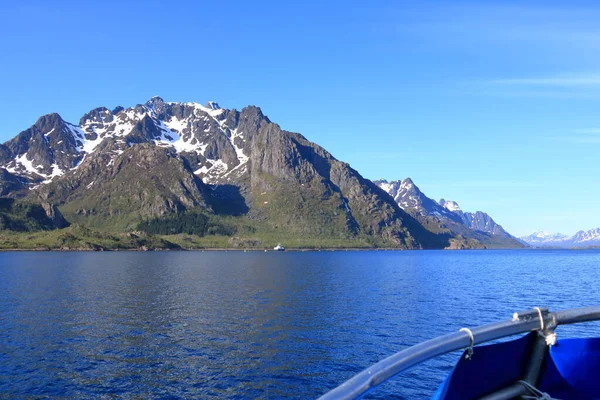 Mountains Fjords Lofoten Islands Norway Viewed Boat — Stockfoto