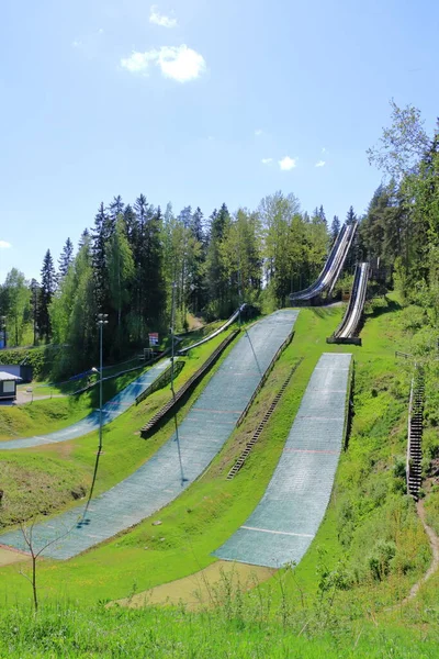 Installation Saut Ski Pour Jeunes Athlètes Enfants Été Lahti Finlande — Photo