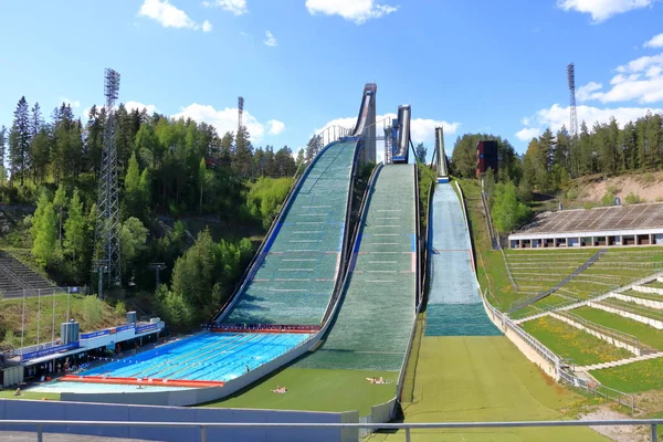 Luftaufnahme Des Sportzentrums Mit Drei Sprungtürmen Sommer Lahti Finnland — Stockfoto