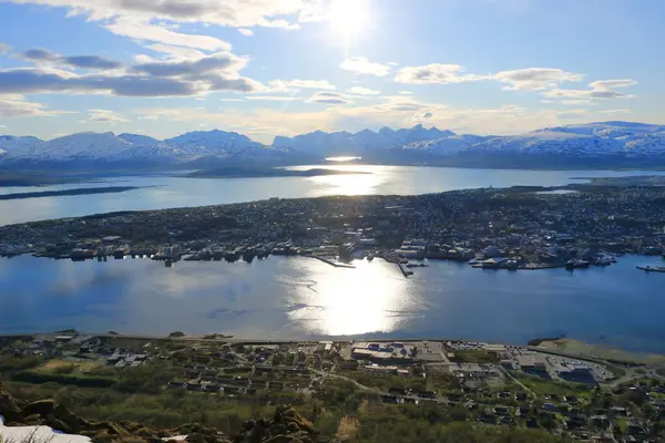 Vue Imprenable Sur Ville Tromso Norvège Depuis Sommet Storsteinen Été — Photo