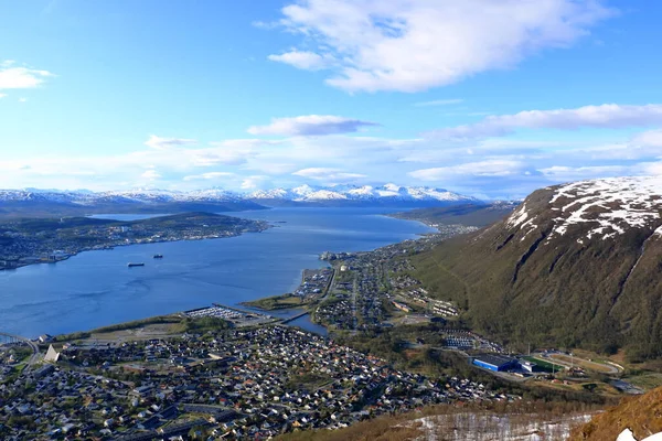Невероятный Вид Город Тромсо Норвегии Пика Сторштайнен Летом — стоковое фото