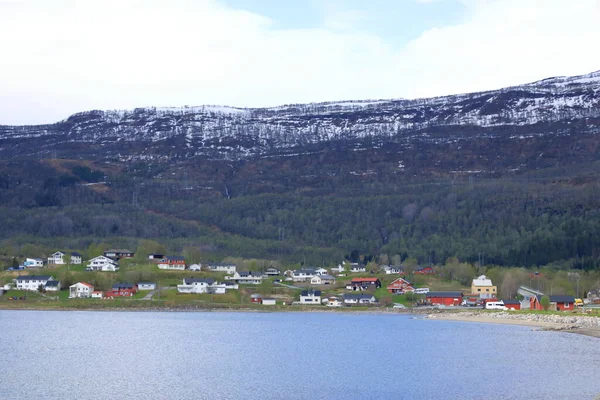 Vista Bjerkvik Norvegia Durante Una Giornata Estiva Nordica Verso Ofotfjord — Foto Stock