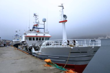 27 Mayıs 2022 - Norveç 'te Honningsvag: Finlandiya' da Honningsvag Limanı: Kuzey Burnu 'na yolculuklarının başlangıç noktası olarak yolcu gemileri ve turistler için üs