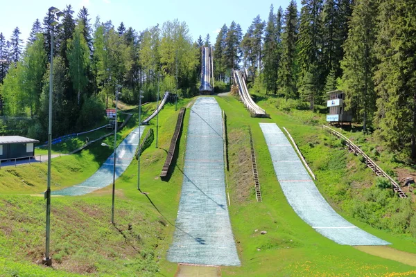 Instalação Salto Esqui Para Jovens Atletas Crianças Verão Lahti Finlândia — Fotografia de Stock
