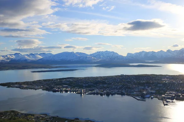 Vista Aérea Neve Branca Paisagem Coberta Torno Tromso Noruega Verão — Fotografia de Stock