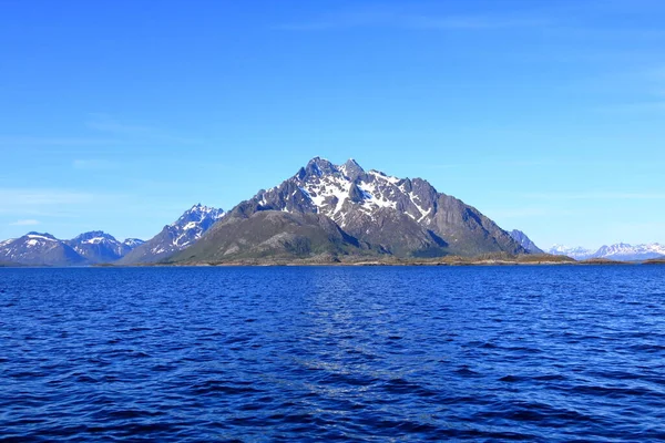 Montanhas Fiordes Nas Ilhas Lofoten Noruega Vistas Barco — Fotografia de Stock