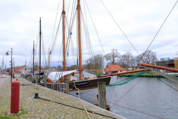 Január 2023 Greifswald Németországban Kikötő Vitorlások Történelmi Város Greifswald — Stock Fotó