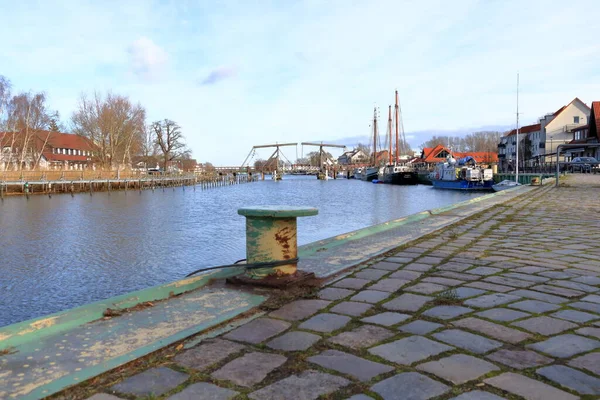 Enero 2023 Wieck Greifswald Alemania Puente Portuario Del Encantador Pueblo — Foto de Stock