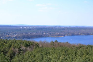 Schwielow Gölü 'nün havadan görünüşü, potsdam, Berlin wietkiekenberg, Brandenburg, Almanya