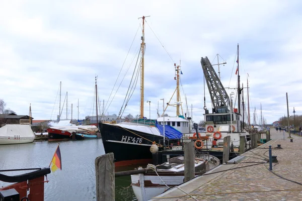Januari 2023 Greifswald Tyskland Hamnen Med Träsegelbåtar Historiska Staden Greifswald — Stockfoto