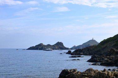 Illes Sanguinaires, Ceneviz Kulesi ve Pointe de la Parata 'ya bakın. Fransa' da Ajaccio, Korsika yakınlarında.